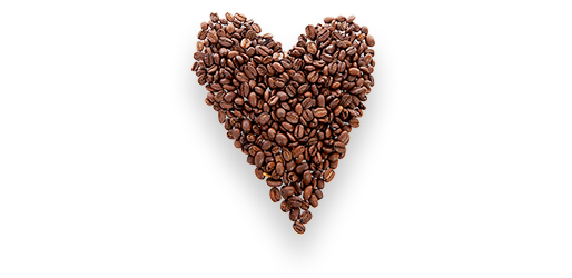 Kaffebönor i form av ett hjärta
